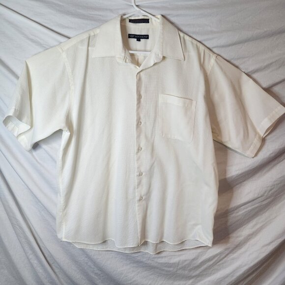 Dockers Men’s White Short Sleeve Button-Up Shirt Size 17.5 Stain Defender - Picture 1 of 10